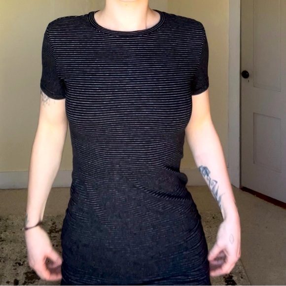 H&M Black White Striped Sheath Mini Dress Bodycon Grunge Punk Summer Y2K Cute - Picture 2 of 8